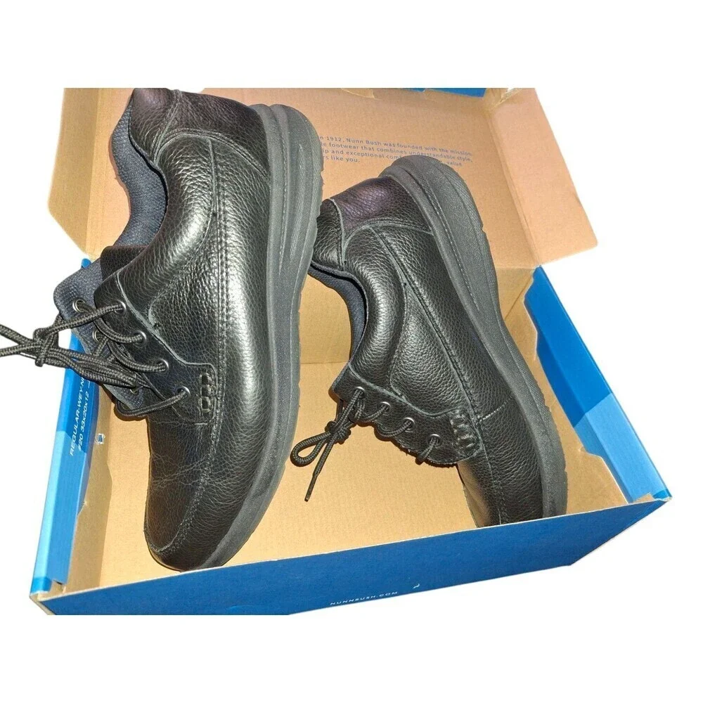 Men's Nunn Bush, Cam Moc Toe Oxford 84694-007 Black Leather Size 8 Wide